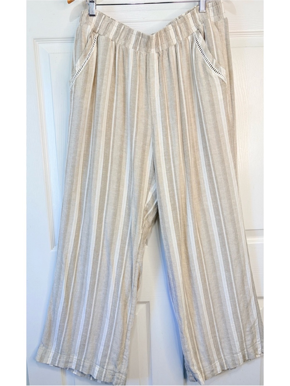 Briggs Tan Striped Beachy Linen Blend Wide Leg Pants Size 1X
